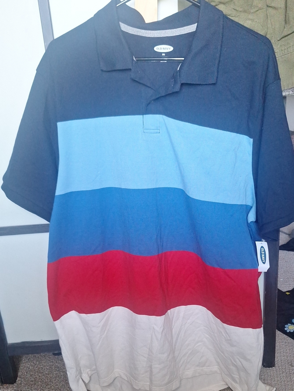 Old Navy Men's Colorblock Polo — Black, Light Blue, Blue, Red, Cream